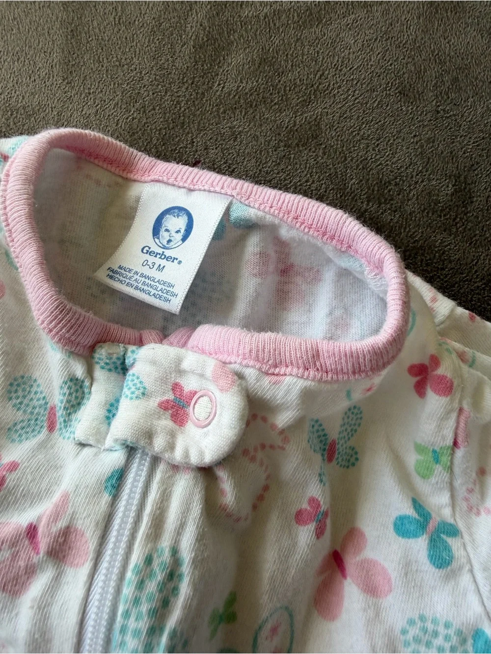 Gerber White Footed One-Piece with Pink Trim & Pastel Butterfly Print Free🎉